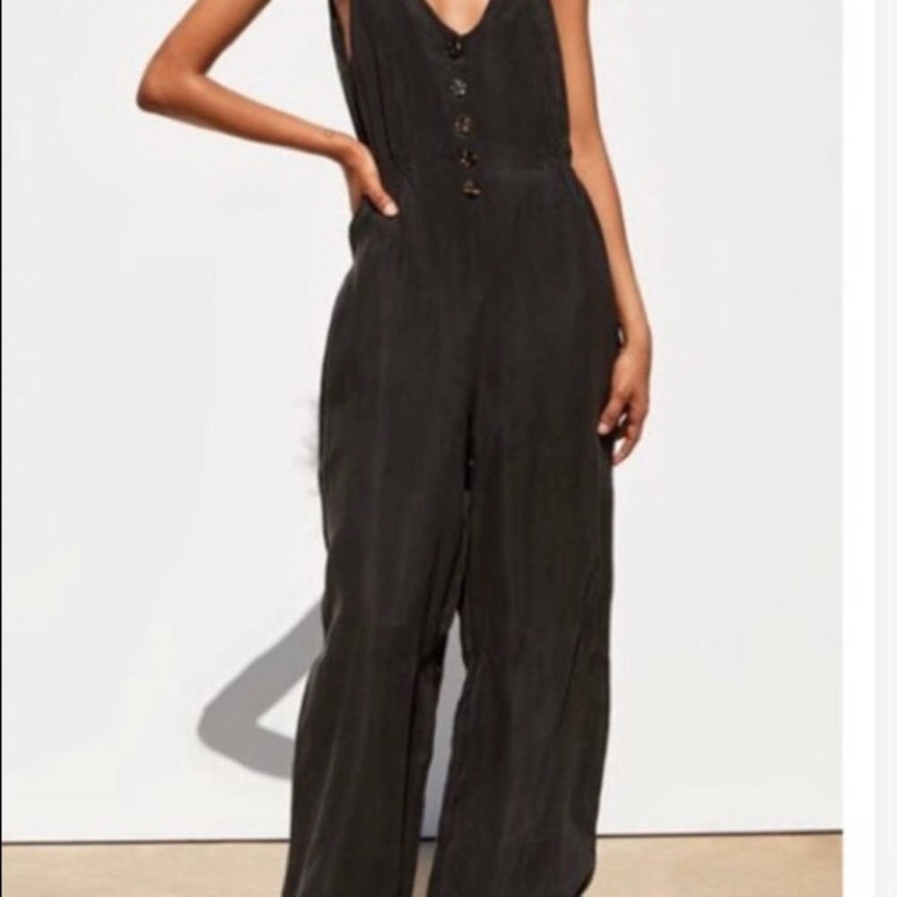 Zara Black Fillsens V Neck Wide Leg Jumpsuit SZ M